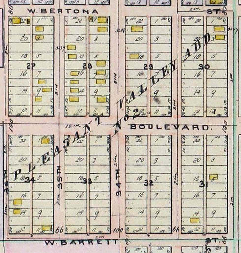 This 1912 Baist map shows Pleasant Valley along with a number of houses (in yellow). Courtesy of pauldorpat.com